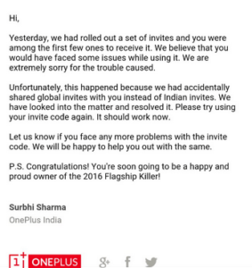 OnePlus 2 Invite fix email