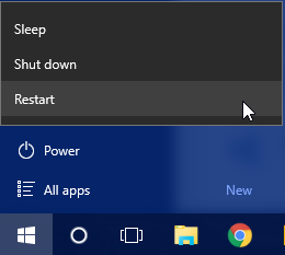 Start Menu Restart Windows 10