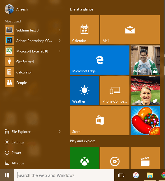 change windows 10 start menu to default