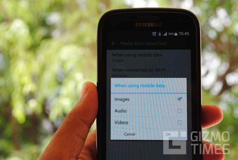 WhatsApp Mobile Data auto-download