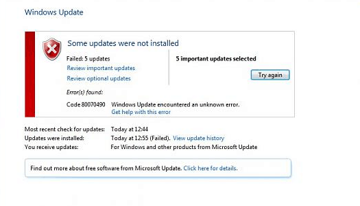 Windows update error 80070490