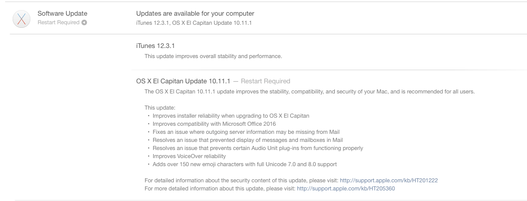 Mac OS X El Capitan update