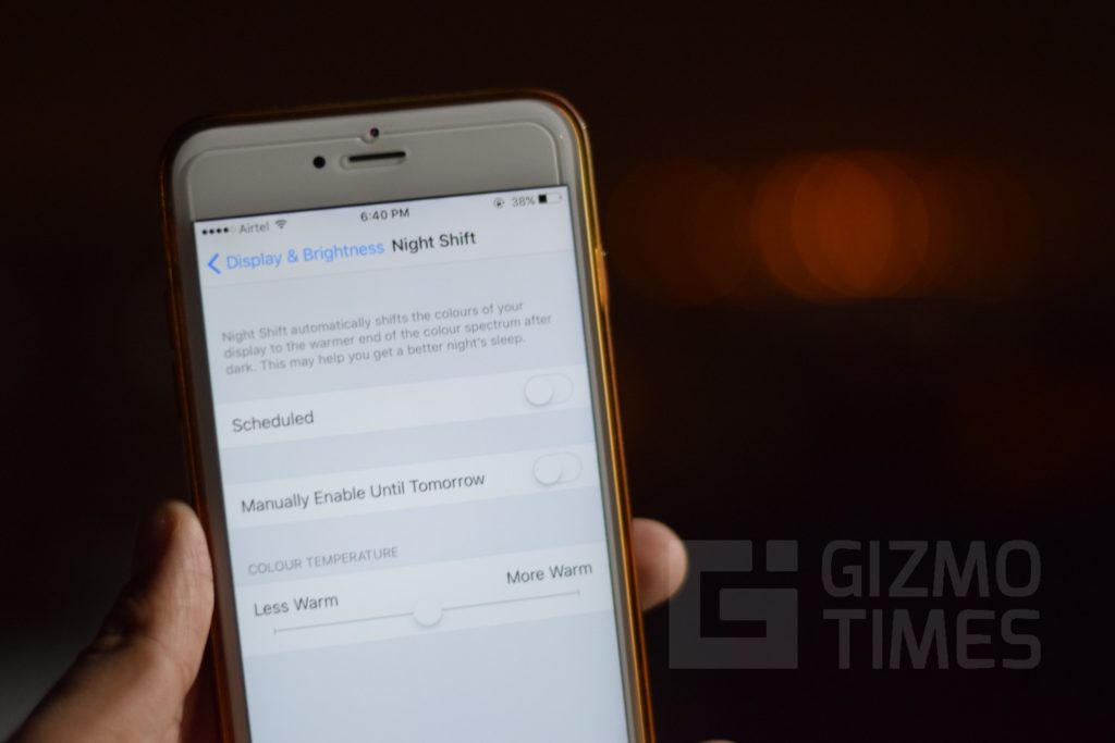 How to activate Night Shift Bluelight filter in iOS 10