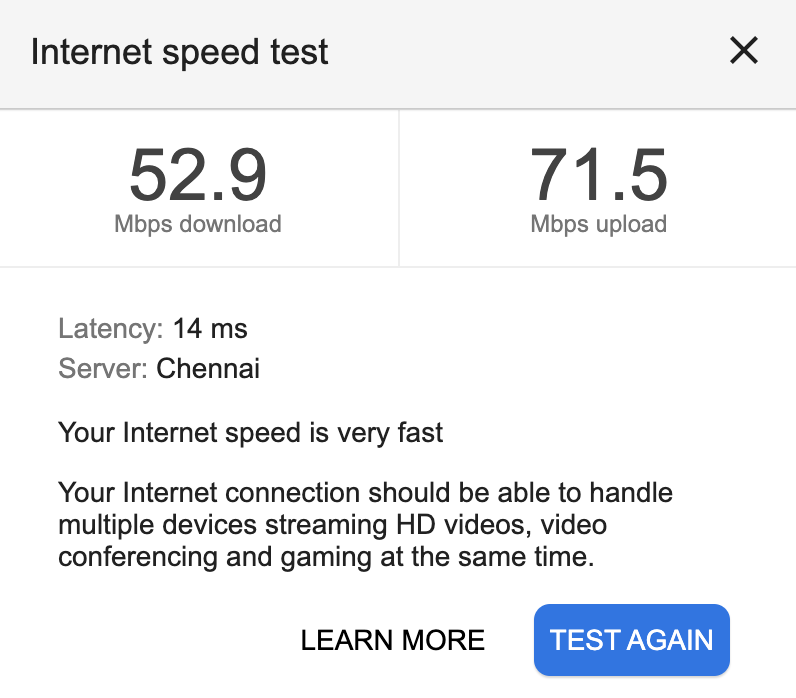 Internet speed test google