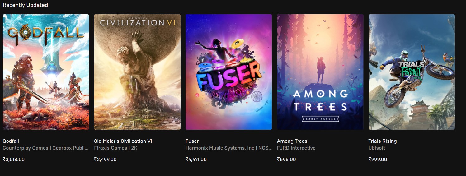 Epic Games Store now supports payments in Indian Rupees