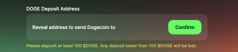 DOGE deposit address reveal